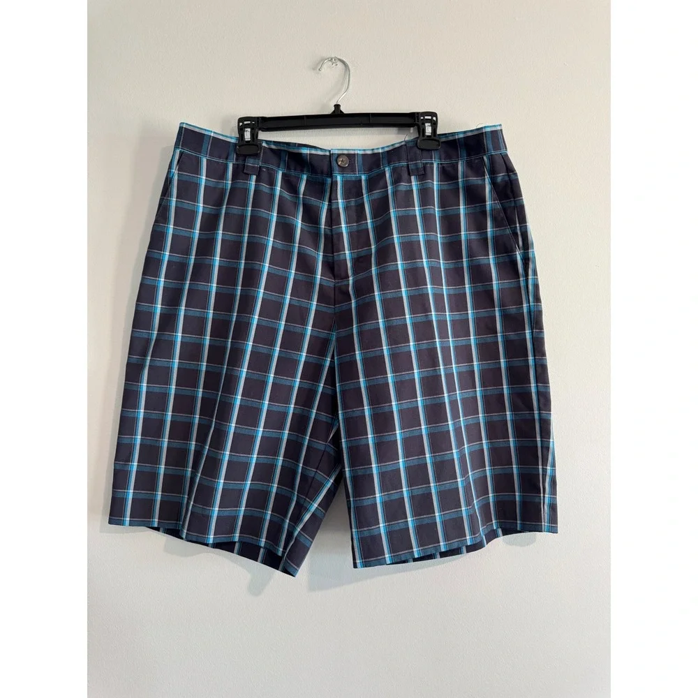 Adidas Golf Plaid Performance Shorts Mens 38 Navy Blue Teal athletic‎
